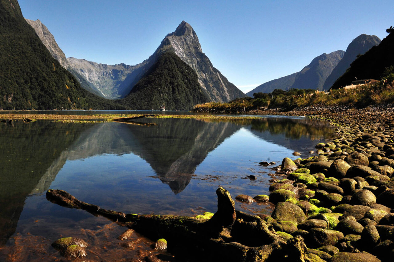 Mitre Peak in Fiordland National Park, South Island, New Zealand.