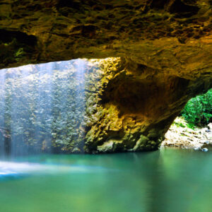 Natural Bridge waterfall cave at Springbrook National Park in Queensland Australia.