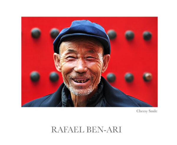 Portrait of a happy active senior adult Chinese man cheesy smile while visiting at the Forbidden City in Beijing, China - Fine art photography print for sale. Decoration poster for home or office wall taken by documentary travel photographer Rafael Ben Ari