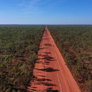 Aerial landscape view of open off road in cape York Tropical far North Queensland, Australia.