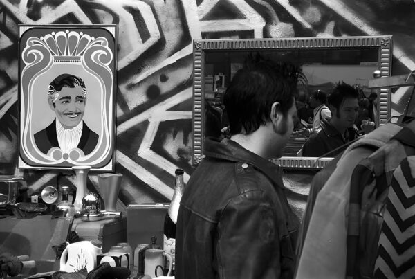 Looking Good Clark Gable looking at punk reflection in mirror – Fine art photography print for sale. Decoration poster for home or office wall taken by documentary travel photographer Rafael Ben Ari