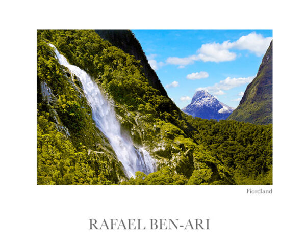 Spectacular waterfall in Milåford Sound fiord, New Zealand.