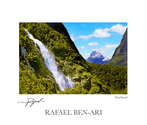 Spectacular waterfall in Milford Sound fiord, New Zealand.