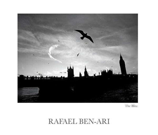 The Blitz above Westminster Bridge and Westminster Palace Big Ben Tower in London, England, UK United Kingdom - Fine art photography print for sale. Decoration poster for home or office wall taken by documentary travel photographer Rafael Ben Ari