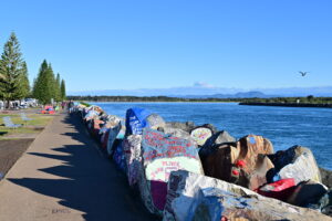 The Breakwall on Hastings River at Port Macquarie, a town at the mouth of the Hastings River in New South Wales, Australia.