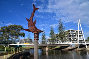 Decaying shark sculpture near the fisherman's wharf on the Port Macquarie foreshore.In 2022, Australia recorded 9 shark incidents, including 1 fatality involving a Great White Shark.