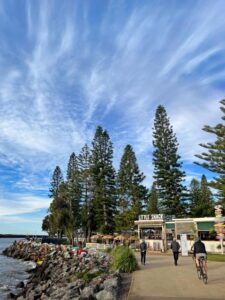 PORT MACQUAIRE, NSW - AUG 24 2025:Australian people walking on Port Macquarie Coastal Walk in New South Wales, Australia, known for its beautiful beaches and scenic hiking trails.
