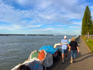 Autralian people walking on Port Macquarie Coastal Walk NSW Australia