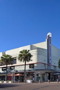 PORT MACQURIE, NSW - AUG 25 2025:The iconic Ritz Centre building, an historic, heritage-listed Art Deco cinema complex built in 1937 houses Majestic cinema complex and a shopping arcade.