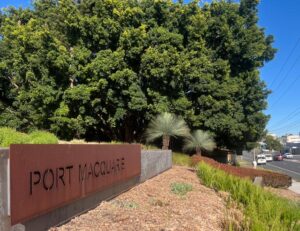 PORT MACQUAIRE, NSW - SEP 24 2025:Port Macquarie sign.The estimated population of the Port Macquarie-Hastings Council area is 88,311 people as of 2022