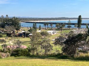 Aerial landscape view of Town Beach Park in Port Macquaire, New South Wales, Australia