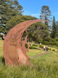 PORT MACQUAIRE, NSW - SEP 25 2025:The Together as One sculpture. In 1827 seven Aboriginal men rescued the crew of a small European pilot boat after a huge wave over turned it on the bar.