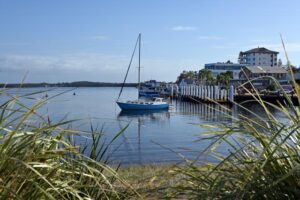 Sail boat mooring on the Hastings River in New South Wales, Australia.