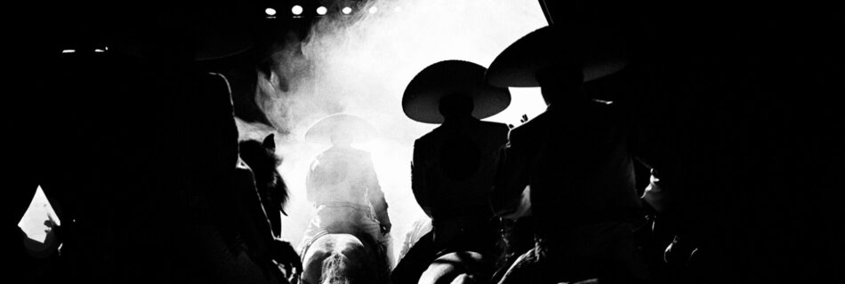 Mexicans bandits ride on horses gallop into arena on acrobat show at Medrano Circus.The Medrano Circus, established in 1864 in Italy, has been coming regularly here since 1952.