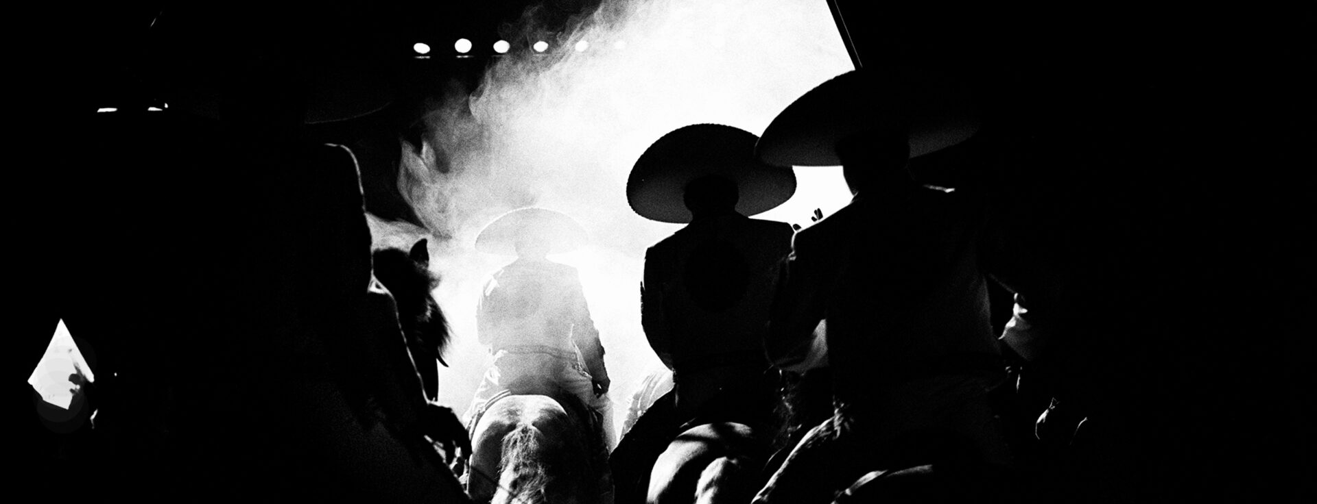Mexicans bandits ride on horses gallop into arena on acrobat show at Medrano Circus.The Medrano Circus, established in 1864 in Italy, has been coming regularly here since 1952.
