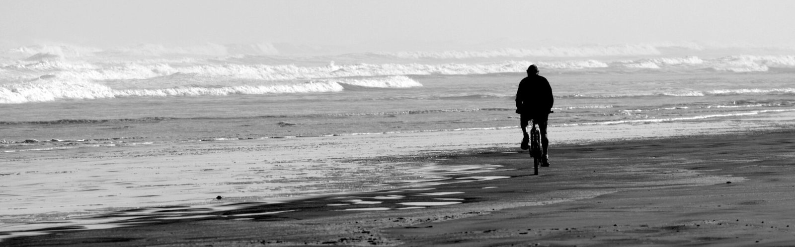 A man rides a bike over Ninety Mile Beach in Northland New Zealand.